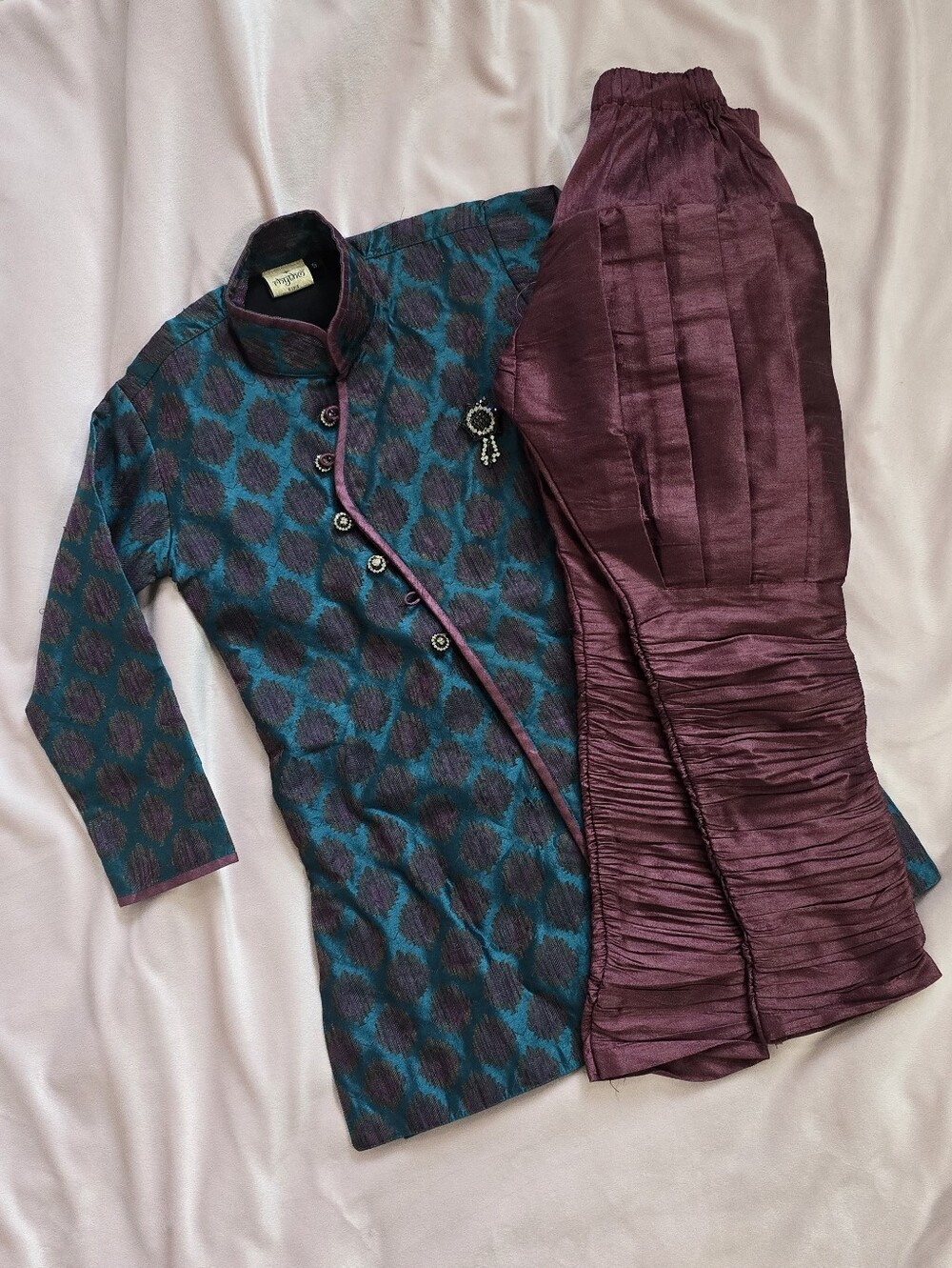 New - Boys Indian Outfit Teal & Plum Pattern